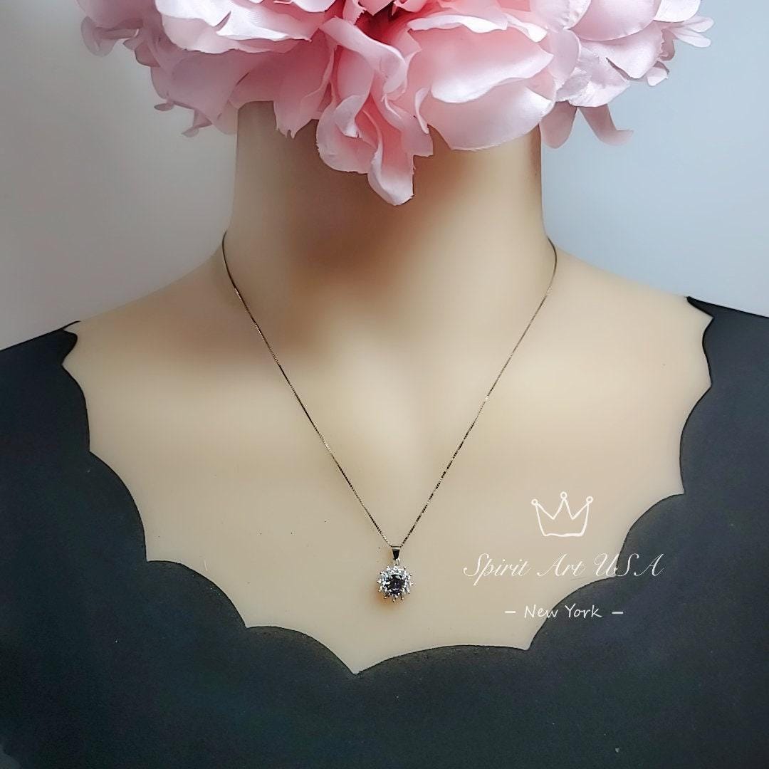 Tiny Sunflower Mystic Topaz Necklace - Gemstone Surround Princess Diana Style Minimalist Rainbow Mystic Topaz Pendant 035