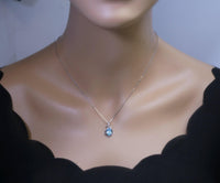 Dainty Sterling Silver Flower Aquamarine Necklace March Birthstone Solitaire High Quality Aquamarine #257