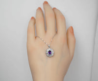 Genuine Amethyst Necklace - Gemstone Lotus Leaf -Sterling Silver - White Gold Coated - Natural Amethyst February Birthstone #523