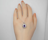 Genuine Amethyst Necklace - Gemstone Lotus Leaf -Sterling Silver - White Gold Coated - Natural Amethyst February Birthstone #523