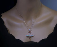 Genuine Ethiopian Opal Necklace Ballet Dancing Girl Rose Gold Sterling Silver Dancer Bridal Wedding Opal Jewelry #833