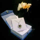 Sterling Silver Large Peridot Necklace , Green Flower of Life Necklace - Oval Cut 4.1 Ct Lab Green Peridot Flower Pendant #545