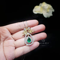 Olive Branch Green Emerald Necklace 18KGP Sterling Silver Peace Tree 2.5 Ct Pear Cut Emerald Pendant - Tree Of Life Emerald Jewelry #853
