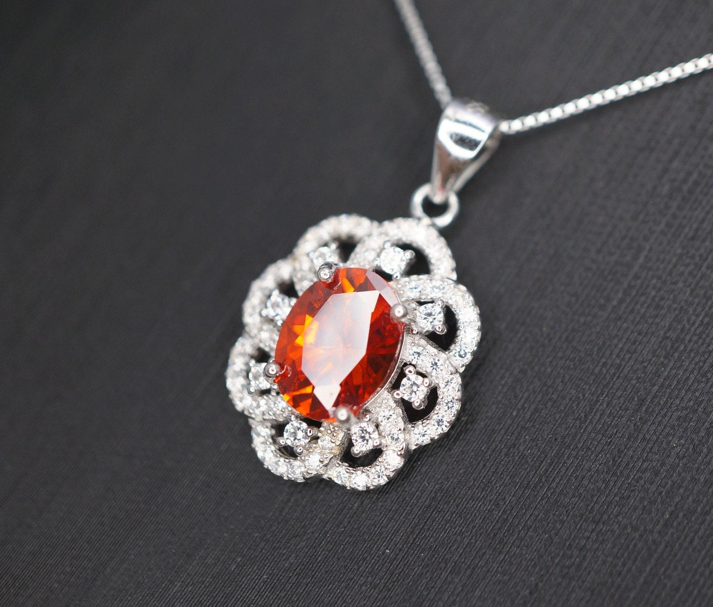 Orange Sunstone Necklace - Tangerine Orange Sapphire Pendant - Sterling Silver Life Flower 2 CT Sun Stone Jewelry #331