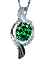 Large Gemstone Wave Emerald Necklace White Gold coated Sterling Silver 2.8 CT Green Oval Emerald Pendant #611