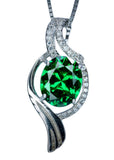 Large Gemstone Wave Emerald Necklace White Gold coated Sterling Silver 2.8 CT Green Oval Emerald Pendant #611