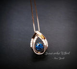 Swing Blue Sapphire Necklace - Rose Gold coated Dynamic 0.85 Ct Blue Sapphire Pendant - dynamic Sterling Silver - September Birthstone #176
