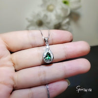 Tiny Teardrop Emerald Necklace - 18KGP @ Sterling Silver - Gemstone Halo Simple Class Minimalist Emerald Pendant #251
