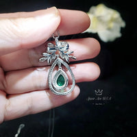 Olive Branch Green Emerald Necklace 18KGP Sterling Silver Peace Tree 2.5 Ct Pear Cut Emerald Pendant - Tree Of Life Emerald Jewelry #853