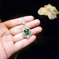 Emerald Necklace Diamond Royal Spirit Flower Jewelry 5 Ct Radiant Cut Created Emerald Pendant - 18KGP Sterling Silver Emerald Jewelry #985