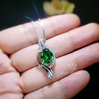 Large Gemstone Wave Emerald Necklace White Gold coated Sterling Silver 2.8 CT Green Oval Emerald Pendant #611