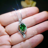 Large Gemstone Wave Emerald Necklace White Gold coated Sterling Silver 2.8 CT Green Oval Emerald Pendant #611