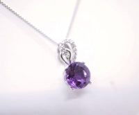 Genuine Amethyst Necklace - Sterling Silver - 8 mm 2 CT Round Solitaire - Natural Amethyst Pendant #263