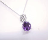 Genuine Amethyst Necklace - Sterling Silver - 8 mm 2 CT Round Solitaire - Natural Amethyst Pendant #263