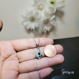 Tiny Teardrop Emerald Necklace - 18KGP @ Sterling Silver - Gemstone Halo Simple Class Minimalist Emerald Pendant #251
