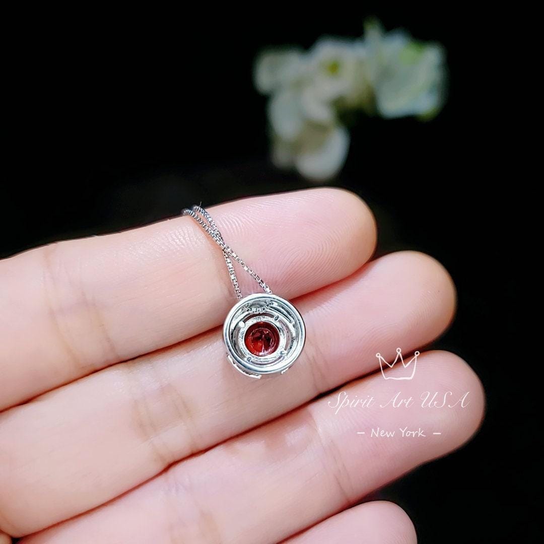 Tiny Red Garnet Necklace Sterling Silver January Birthstone Mini Round Garnet Choker, 925 Minimalist Box Chain Luck Circle Pendant 038