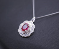 Tiny Ruby Necklace Gemstone Lotus 1 ct Red Gemstone Pendant White Gold Plated Tiny July Birthstone #543