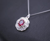 Tiny Ruby Necklace Gemstone Lotus 1 ct Red Gemstone Pendant White Gold Plated Tiny July Birthstone #543