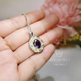 Genuine Amethyst Necklace - Sterling Silver Large Life of Flower 3 CT Natural Amethyst Necklace #781