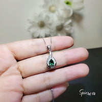 Tiny Teardrop Emerald Necklace - 18KGP @ Sterling Silver - Gemstone Halo Simple Class Minimalist Emerald Pendant #251
