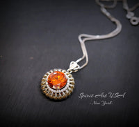 Tangerine Sapphire Sunstone Necklace - 18KGP Sunflower Pendant Full Sterling Silver Sunstone Jewelry Orange Spessartite Garnet Necklace #506