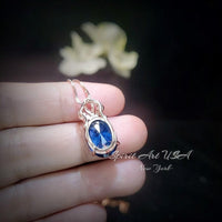 18K Rose Gold Coated Sapphire Necklace - Large Gemstone Crown Sterling Silver - 5 CT Oval Cut Lab Created Blue Sapphire Pendant #829