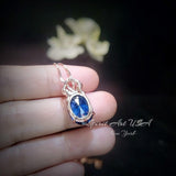 18K Rose Gold Coated Sapphire Necklace - Large Gemstone Crown Sterling Silver - 5 CT Oval Cut Lab Created Blue Sapphire Pendant #829