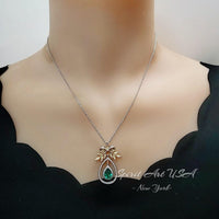 Olive Branch Green Emerald Necklace 18KGP Sterling Silver Peace Tree 2.5 Ct Pear Cut Emerald Pendant - Tree Of Life Emerald Jewelry #853