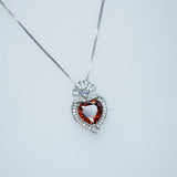 Spessartite Garnet Necklace - 9mm orange red heart Pendant - 18kgp @ Sterling Silver - adjustable chain - 3 ct Orange Garnet jewelry #607