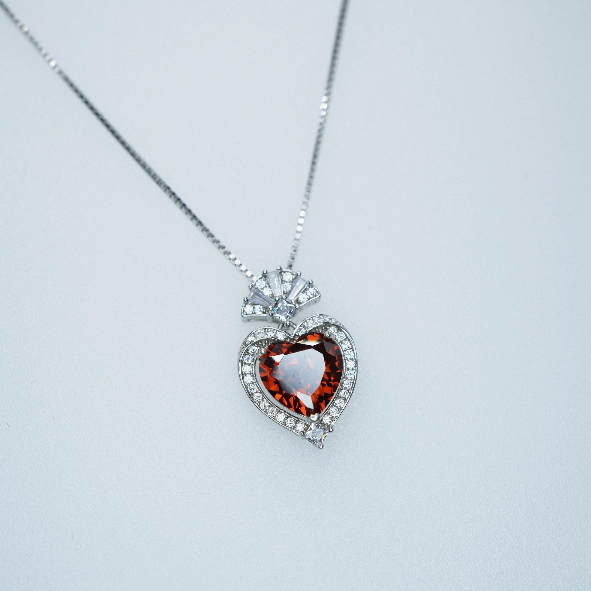 Spessartite Garnet Necklace - 9mm orange red heart Pendant - 18kgp @ Sterling Silver - chain - 3 ct Orange Garnet jewelry #607