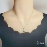 Tiny Teardrop Emerald Necklace - 18KGP @ Sterling Silver - Gemstone Halo Simple Class Minimalist Emerald Pendant #251