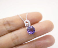 Genuine Amethyst Necklace - Sterling Silver - 8 mm 2 CT Round Solitaire - Natural Amethyst Pendant #263