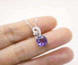 Genuine Amethyst Necklace - Sterling Silver - 8 mm 2 CT Round Solitaire - Natural Amethyst Pendant #263
