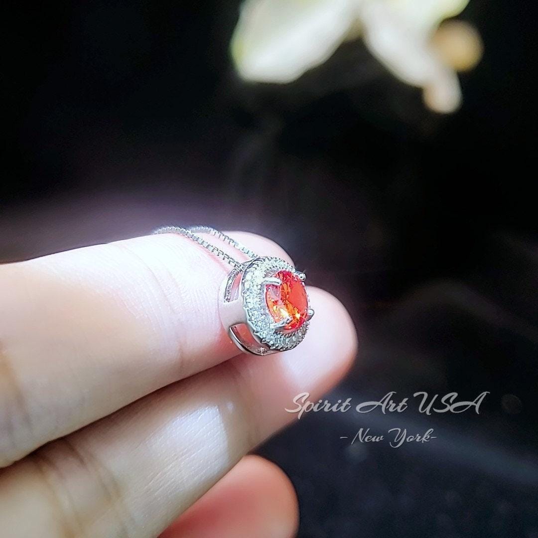 Tiny Round Sunstone Choker Necklace - Sterling Silver Circle Spessartite Garnet Jewelry - 18KGP Orange Gemstone Sunstone Pendant 039