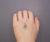 Green Emerald Necklace - Sterling Silver Princess Diana Style Sunflower Style - May Birthstone 2 Ct Lab 8mm Emerald Pendant #241