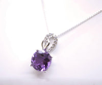 Genuine Amethyst Necklace - Sterling Silver - 8 mm 2 CT Round Solitaire - Natural Amethyst Pendant #263