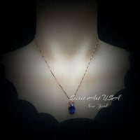 18K Rose Gold Coated Sapphire Necklace - Large Gemstone Crown Sterling Silver - 5 CT Oval Cut Lab Created Blue Sapphire Pendant #829