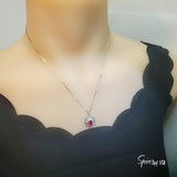 Tiny Ruby Necklace Gemstone Lotus 1 ct Red Gemstone Pendant White Gold Plated Tiny July Birthstone #543