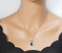 Emerald Necklace - Sterling Silver Green Gemstone Fox Pendant - 18KGP - Emerald Pets Lover Necklace #436