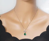Emerald Necklace - Sterling Silver Green Gemstone Fox Pendant - 18KGP - Emerald Pets Lover Necklace #436