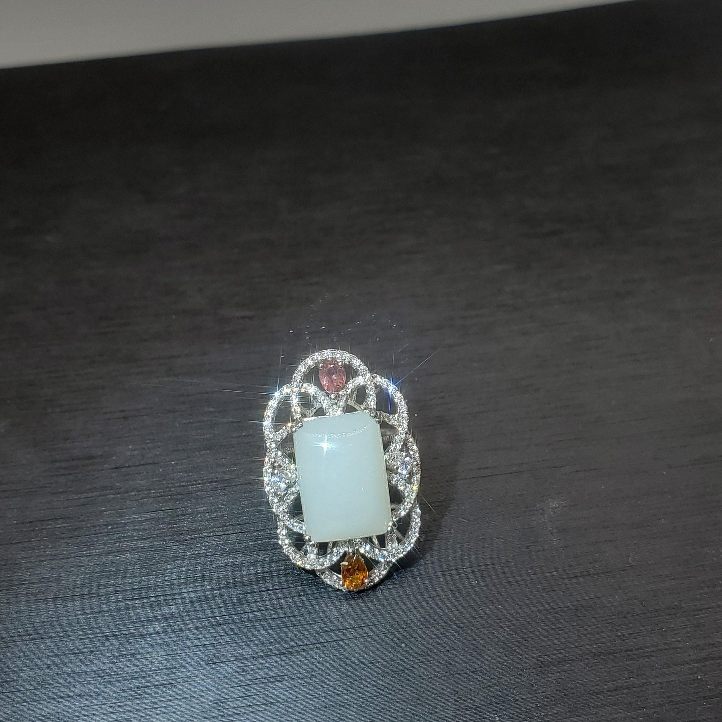 Genuine White Jade Ring Sterling Silver Jade Jewelry 1075