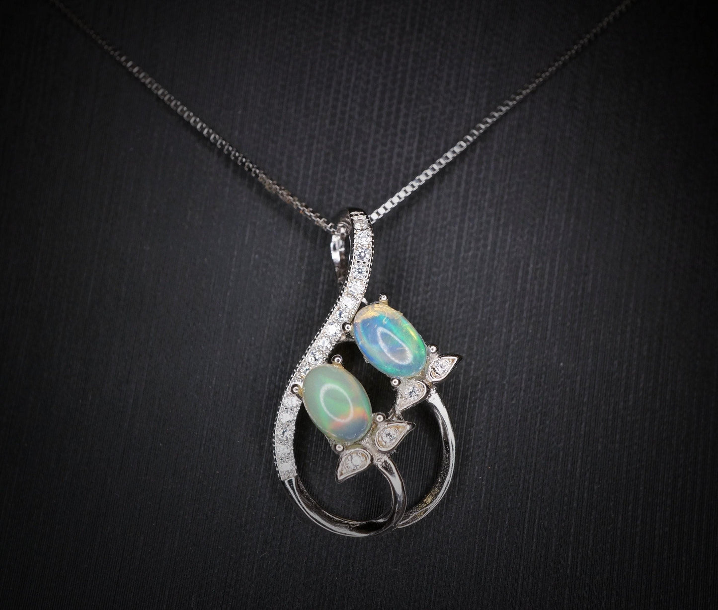 Genuine Ethiopian Fire Opal Necklace - Sterling Silver Leaf Dainty Opal October Birthstone Necklace #433