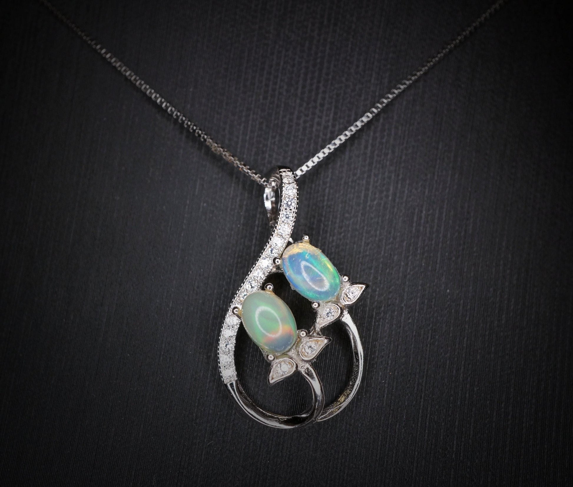 Genuine Ethiopian Fire Opal Necklace - Sterling Silver Leaf Dainty Opal October Birthstone Necklace #433
