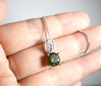 8mm 2ct Round Peridot Necklace - Sterling Silver Halo Lab Created Peridot Pendant - Halo Green August Birthstone Jewelry 087