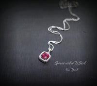 Tiny Square Ruby Necklace Sterling Silver - Minimalist Asscher Cut Tiny Lab Created Ruby Pendant - Small Ruby Jewelry 044