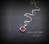 Tiny Square Ruby Necklace Sterling Silver - Minimalist Asscher Cut Tiny Lab Created Ruby Pendant - Small Ruby Jewelry 044