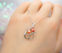 Red Orange Sunstone Necklace Spessartite Garnet Necklace - Sterling Silver Tangerine Sapphire Leaf Orange Gemstone Jewelry #271