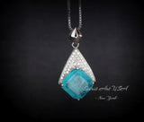 Rhombic Style Large Paraiba Necklace - Sterling Silver 18KGP - Gemstone Cushion Cut Paraiba Tourmaline Pendant - blue gemstone #397