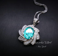 Green Paraiba Tourmaline Necklace 18kGP Sterling Silver Diamond Milky Way Necklace - Spiral Galaxy Energy Vortexes Windmill Pendant 3CT #881