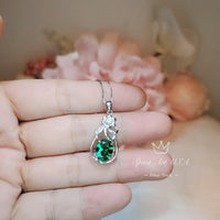 Large Emerald Necklace - Sterling Silver Flower Emerald Pendant - Lab Created Green Gemstone May Birthstone Jewelry #242